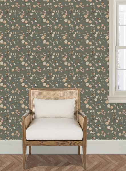 Shell Hunt in Olive- Wallpaper