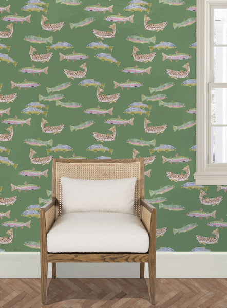 Tight Lines in Green- Wallpaper