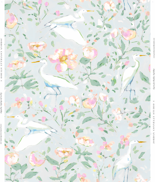 Egrets for Hadley in Soft Blue- Wallpaper