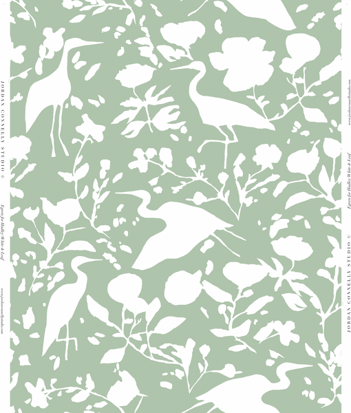 Egrets for Hadley in White and Leaf- Wallpaper