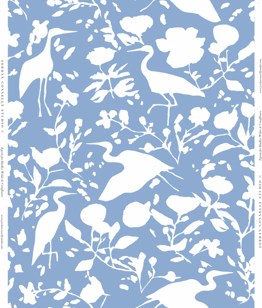Egrets for Hadley in White & Cornflower- Wallpaper