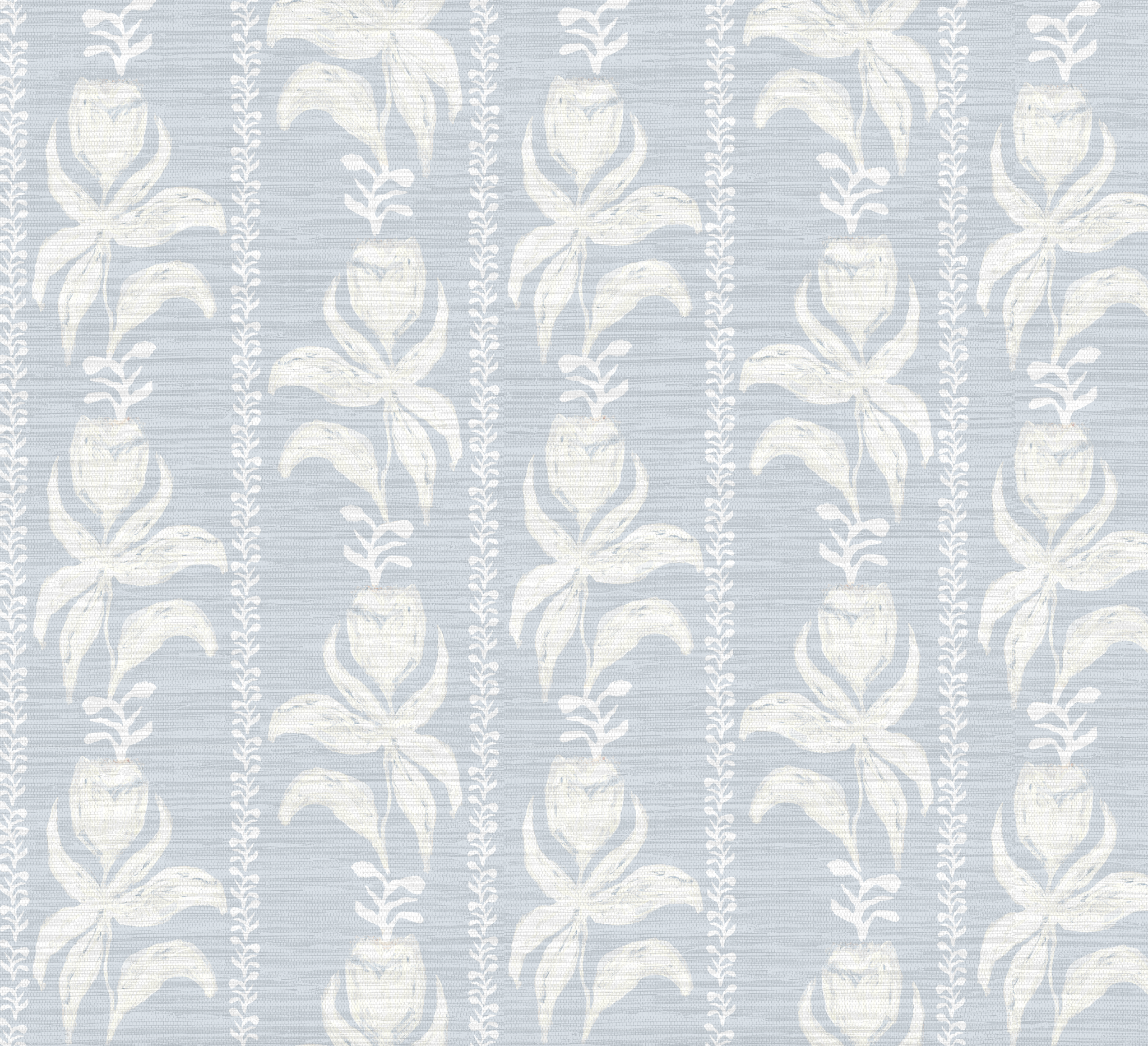Blocked Tulips in Blue- Grasscloth Wallpaper
