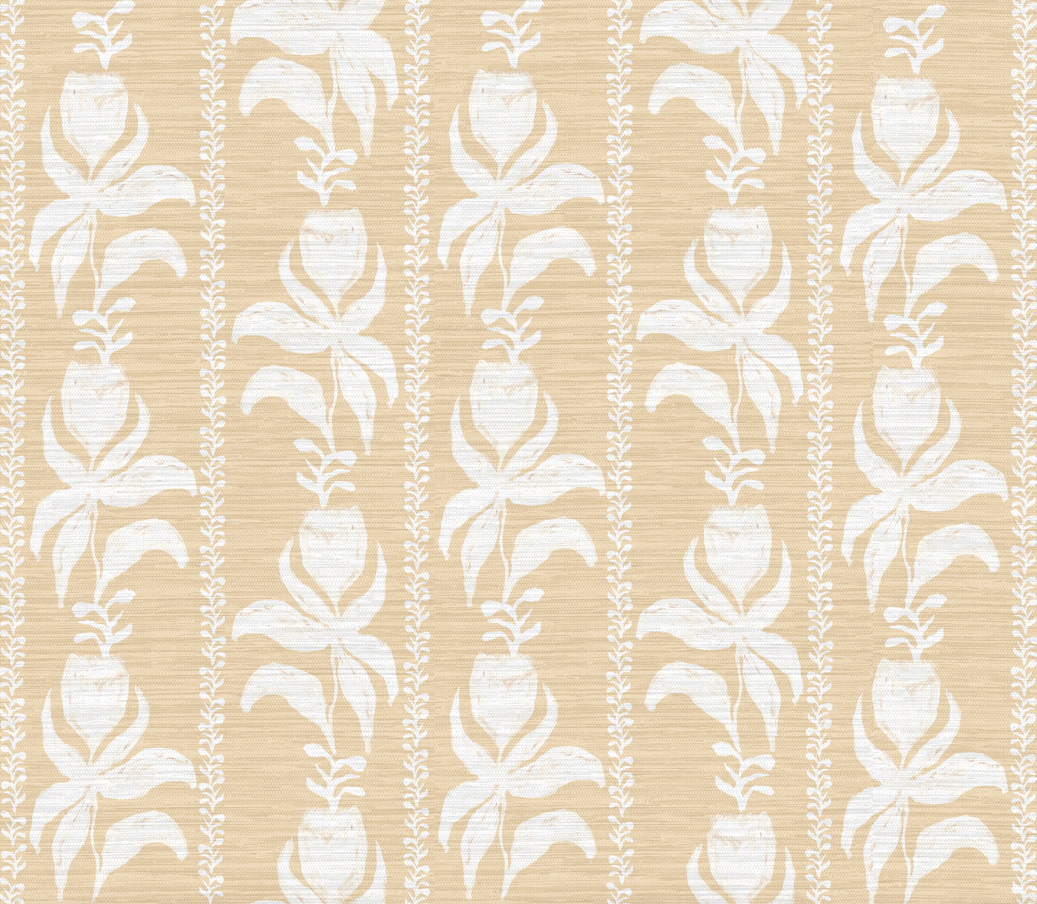 Blocked Tulips in Natural- Grasscloth Wallpaper