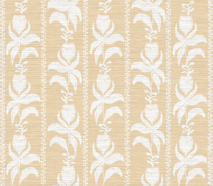 Blocked Tulips in Natural- Grasscloth Wallpaper