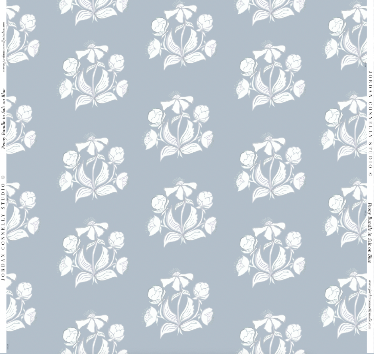 Peony Bundle in Salt on Blue- Wallpaper