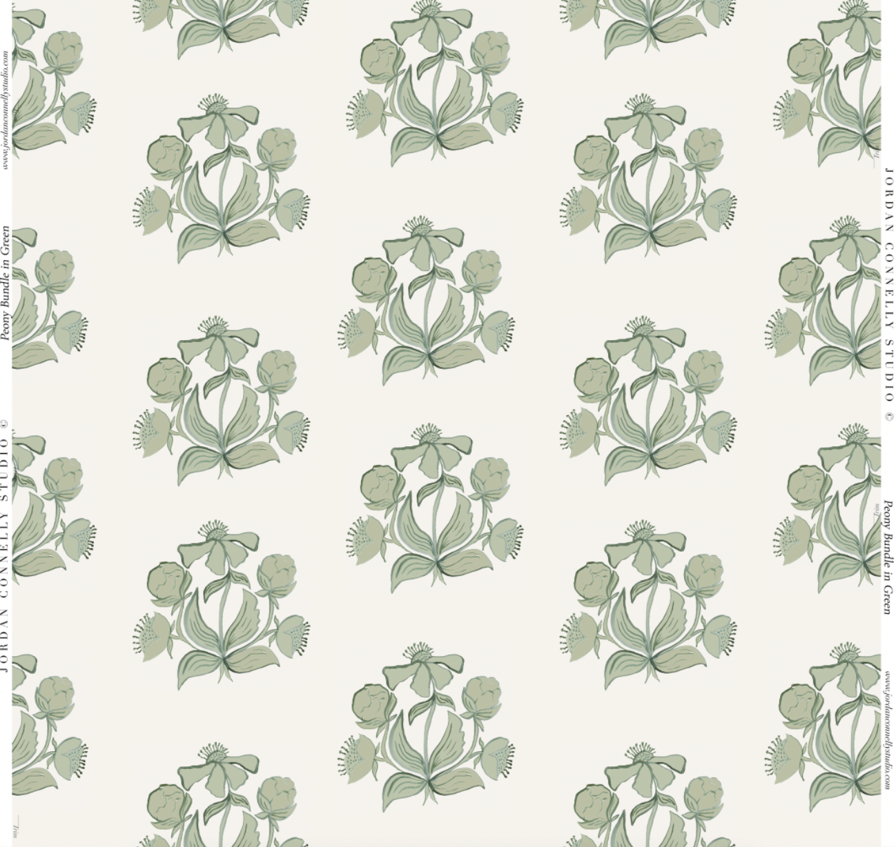 Peony Bundle in Green- Wallpaper
