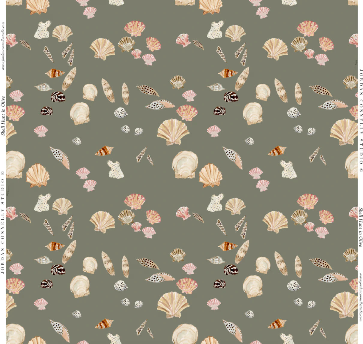 Shell Hunt in Olive- Fabric