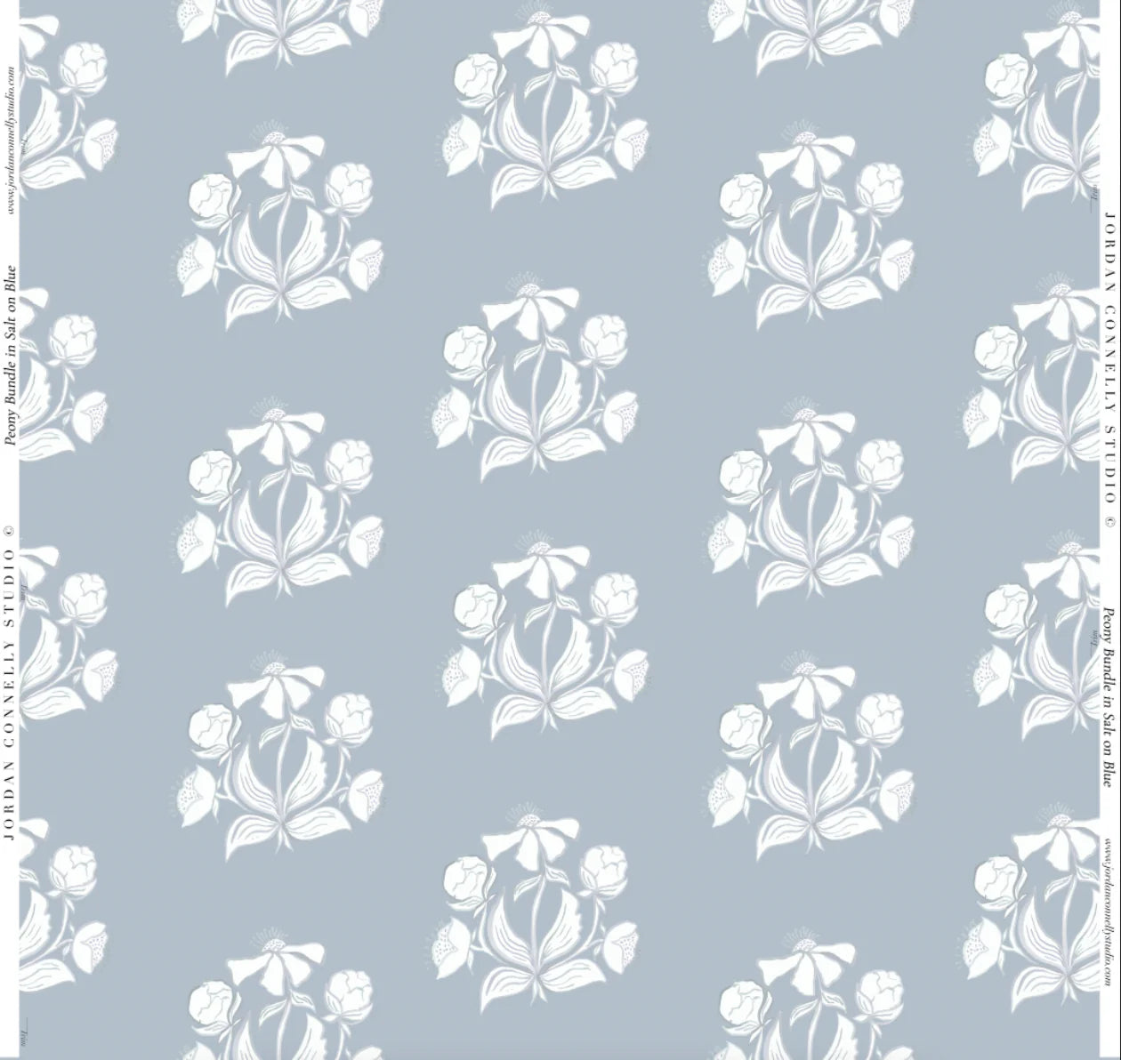Peony Bundle in Salt on Blue- Fabric