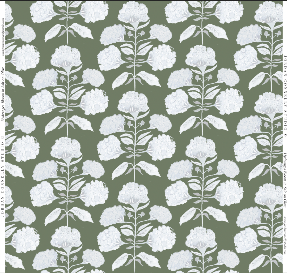 Hydrangea Bloom in Salt on Olive- Wallpaper