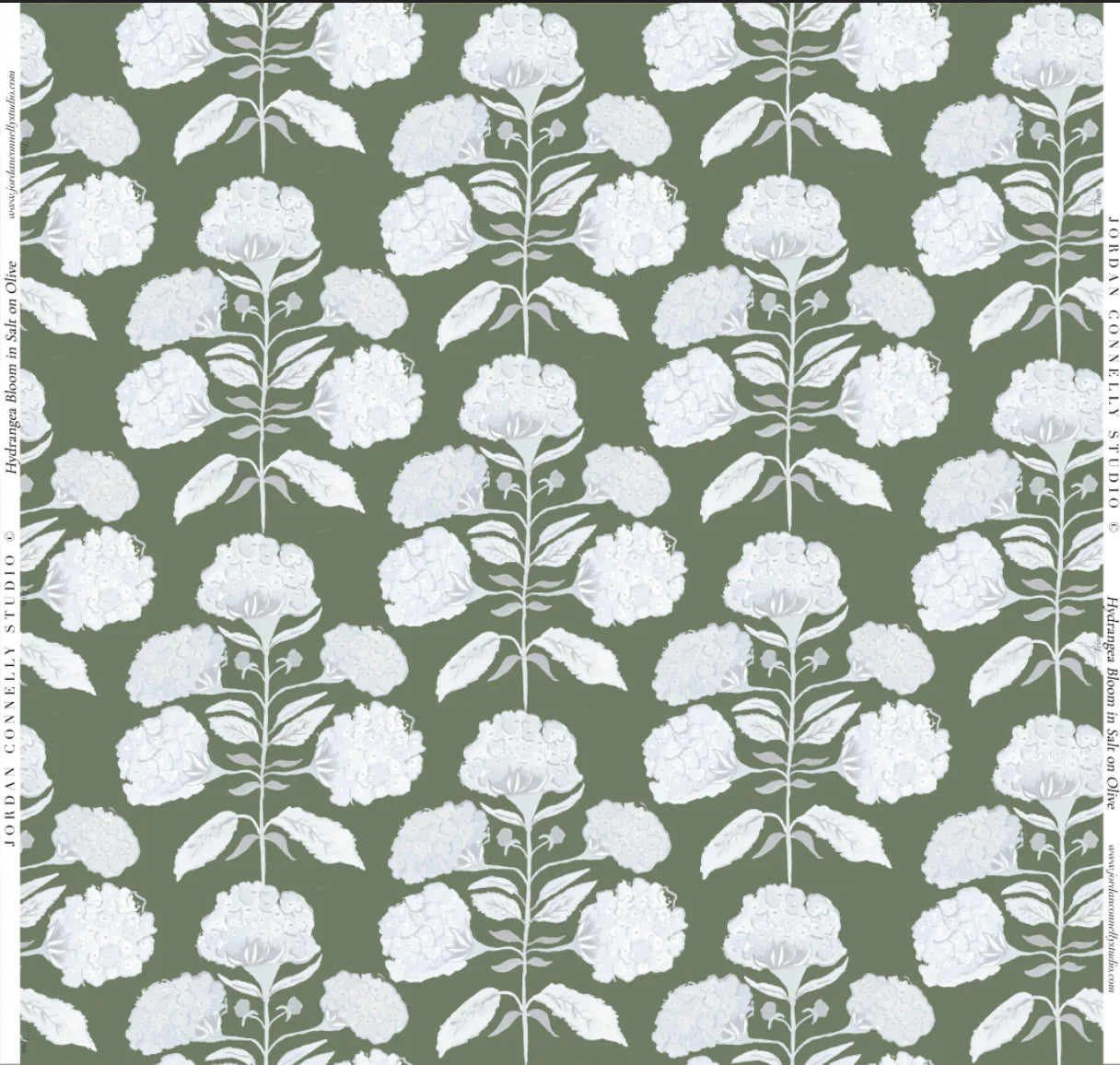 Hydrangea Bloom in Salt on Olive- Fabric
