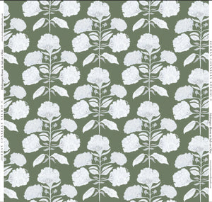 Hydrangea Bloom in Salt on Olive- Fabric