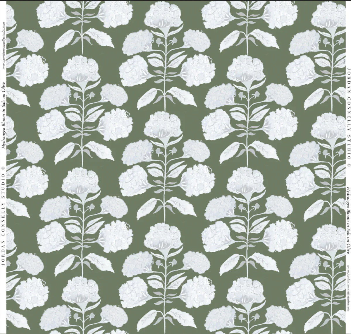 Hydrangea Bloom in Salt on Olive Fabric SWATCH – Jordan Connelly Studio