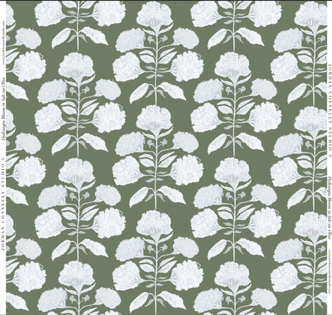 Hydrangea Bloom in Salt on Olive- Fabric
