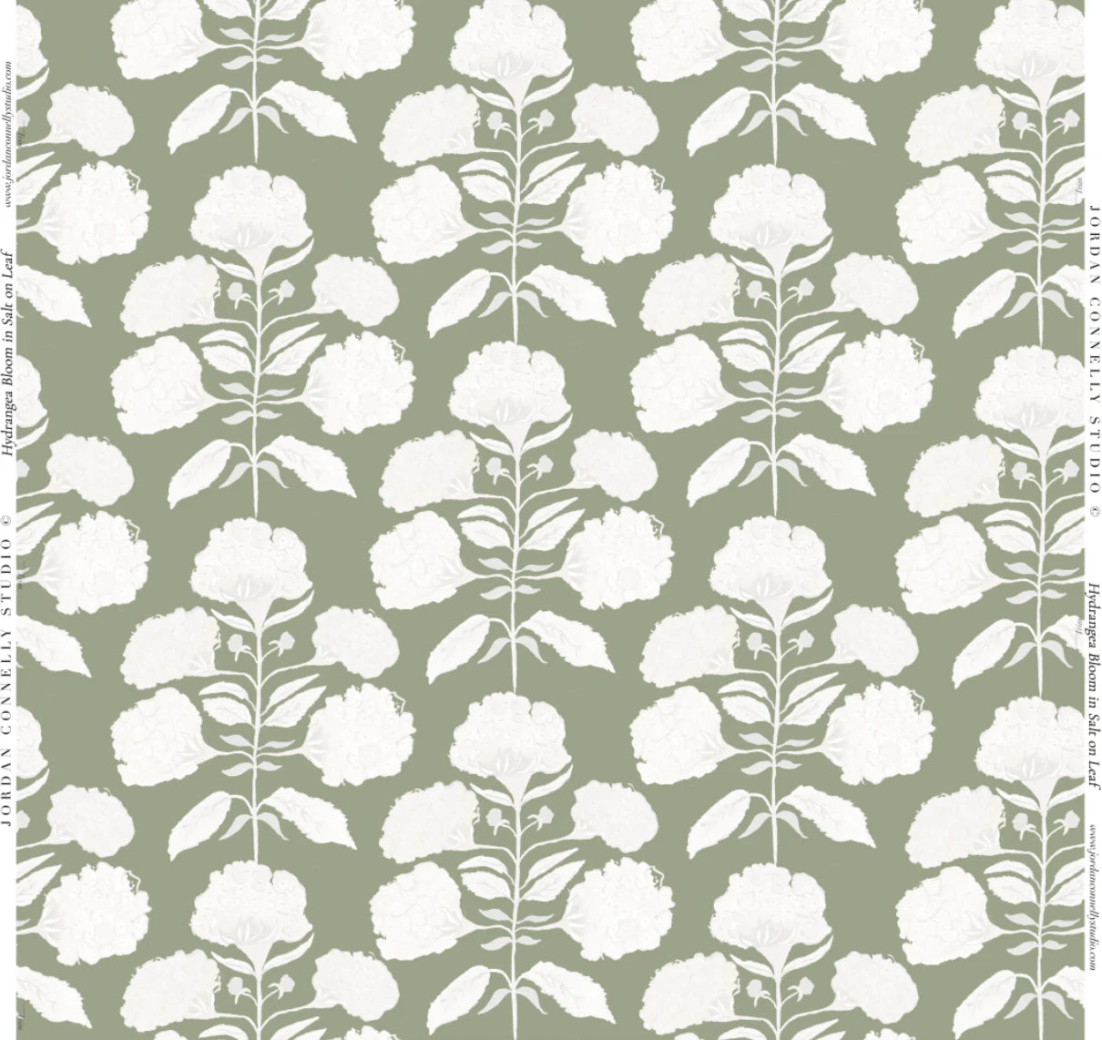 Hydrangea Bloom in Salt on Sage- Fabric