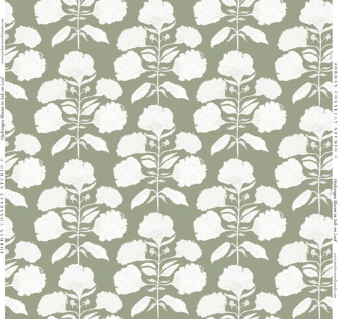 Hydrangea Bloom in Salt on Sage- Fabric