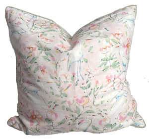 26x26 Egrets Pillow Cover- Sage Piping w/ Green Ticking Back