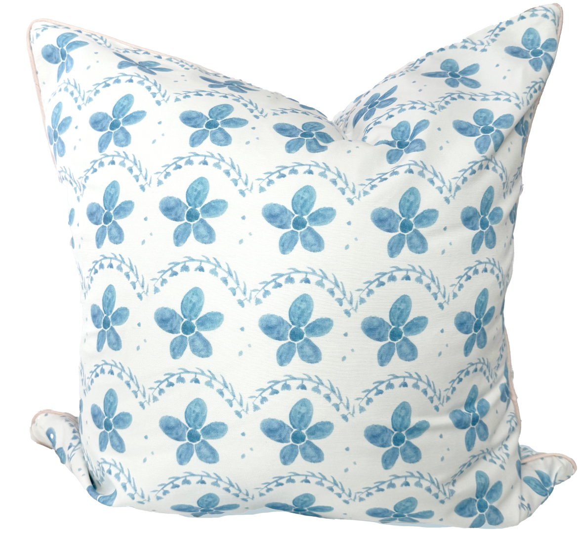 24x24 Alexandra in Sea Pillow Cover- Blush Piping
