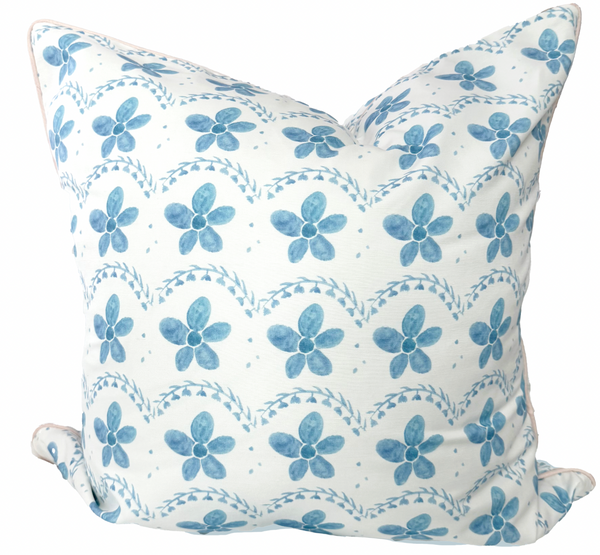 24x24 Alexandra in Sea Pillow Cover- Blush Piping