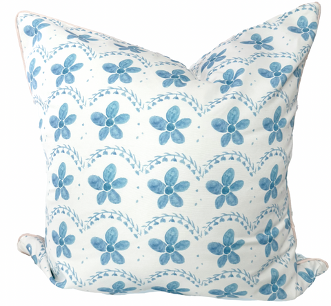 24x24 Alexandra in Sea Pillow Cover- Blush Piping