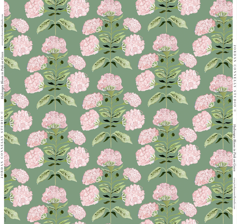 Hydrangea Bloom in Pink on Green- Wallpaper