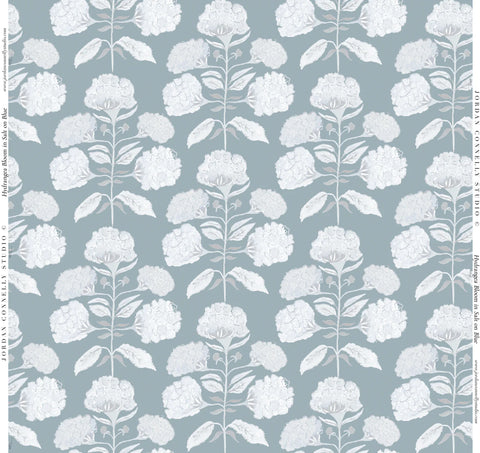 Hydrangea Bloom in Salt on Blue- Fabric