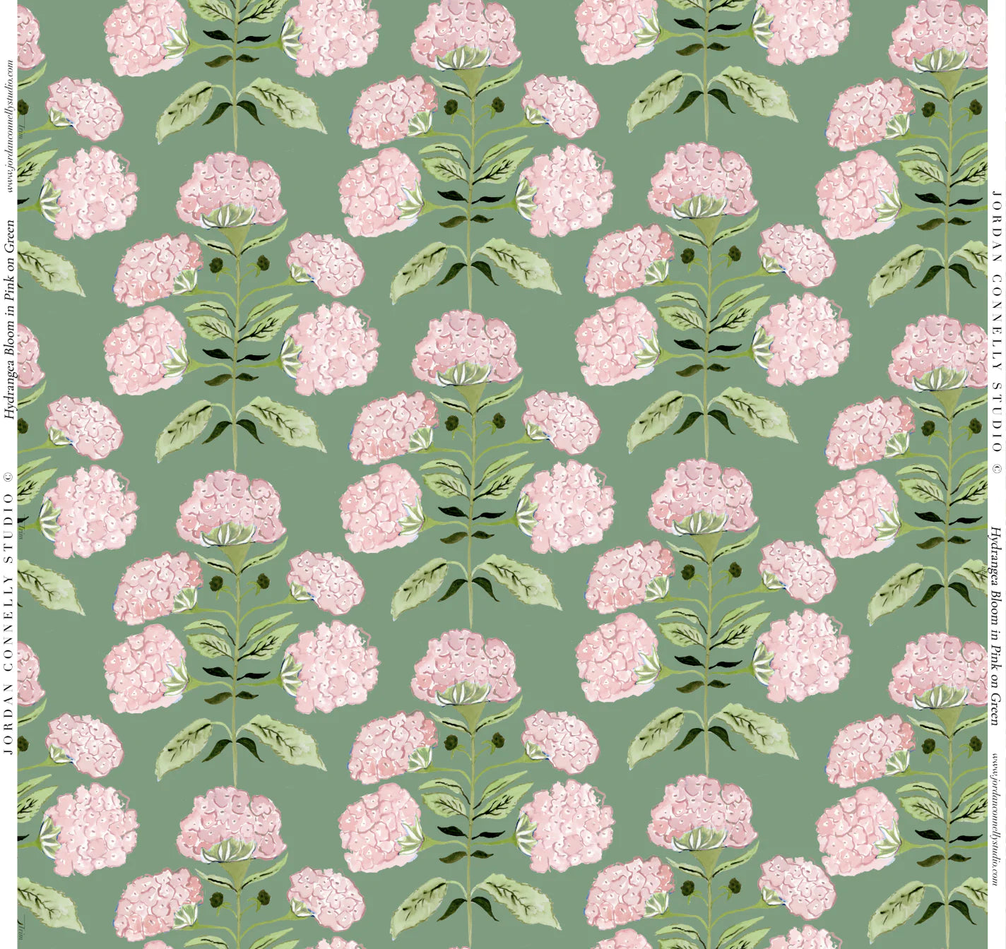 Hydrangea Bloom in Pink on Green- Fabric