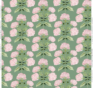 Hydrangea Bloom in Pink on Green- Fabric