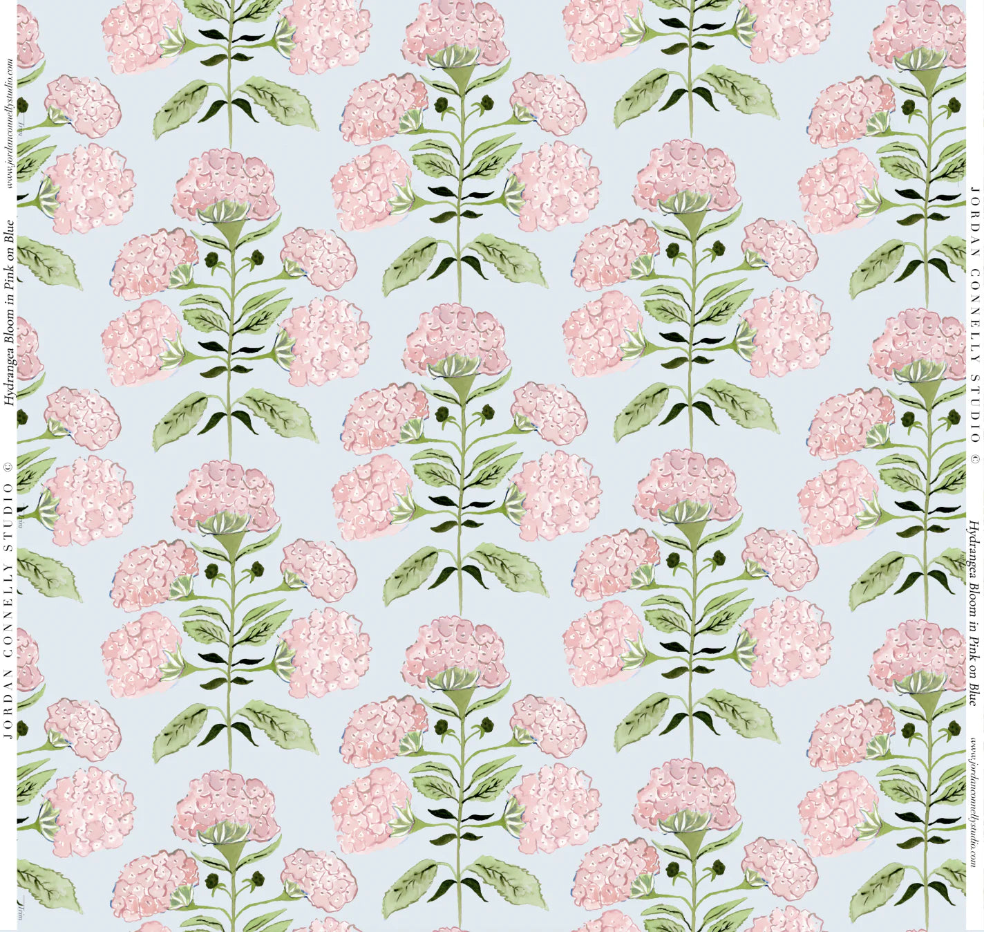 Hydrangea Bloom in Pink on Blue- Fabric