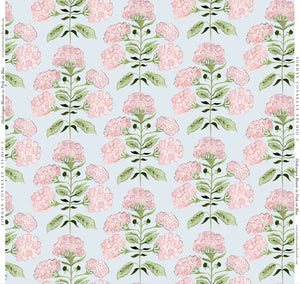 Hydrangea Bloom in Pink on Blue- Fabric