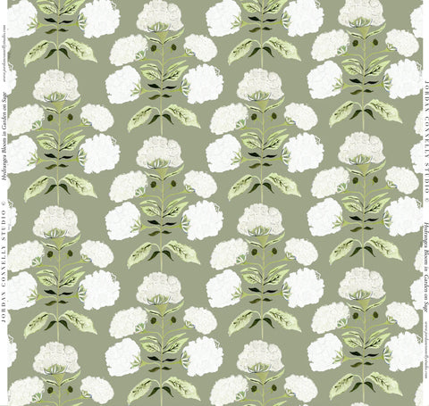 Hydrangea Bloom in Garden on Sage- Fabric