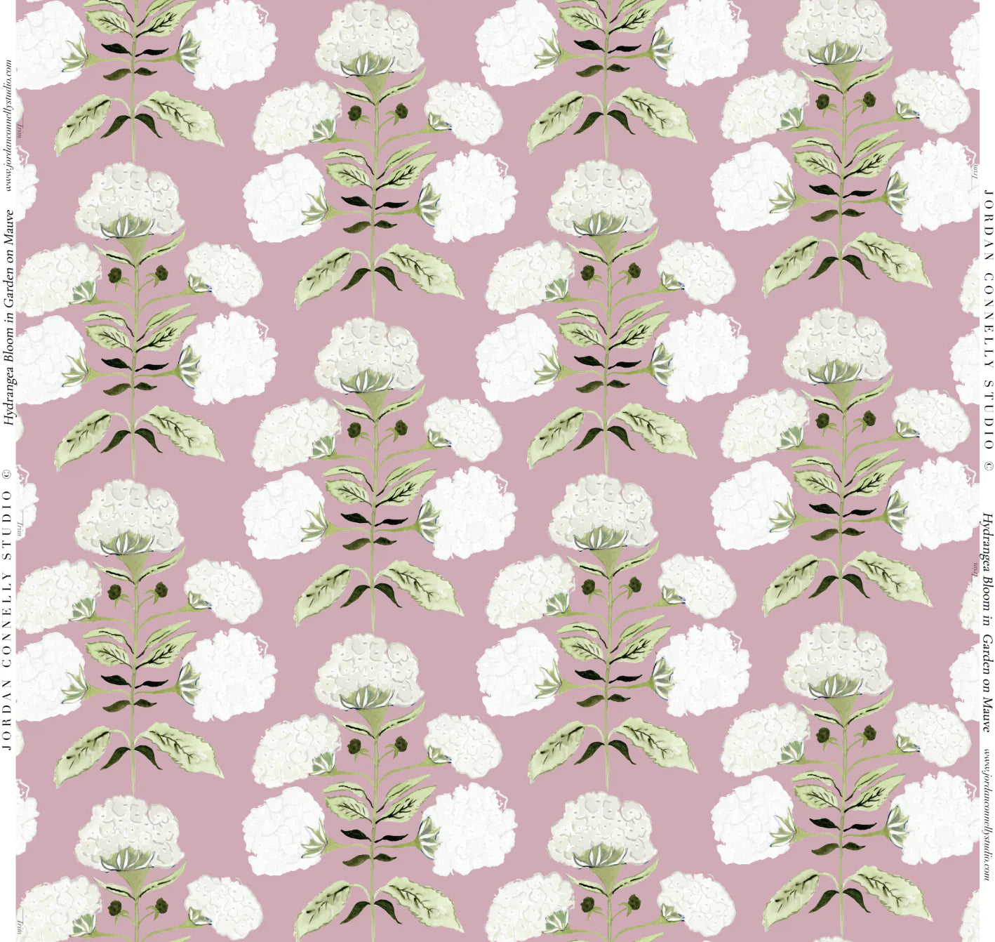 Hydrangea Bloom in Garden on Mauve- Fabric