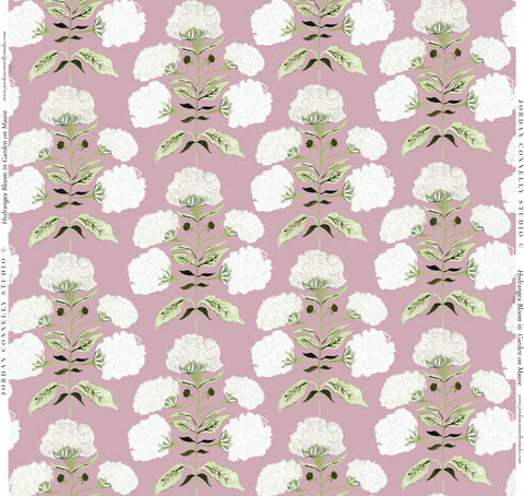 Hydrangea Bloom in Garden on Mauve- Fabric