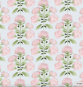 Hydrangea in blush on blue- Fabric