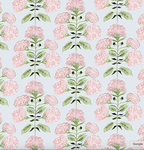 Hydrangea in blush on blue- Fabric
