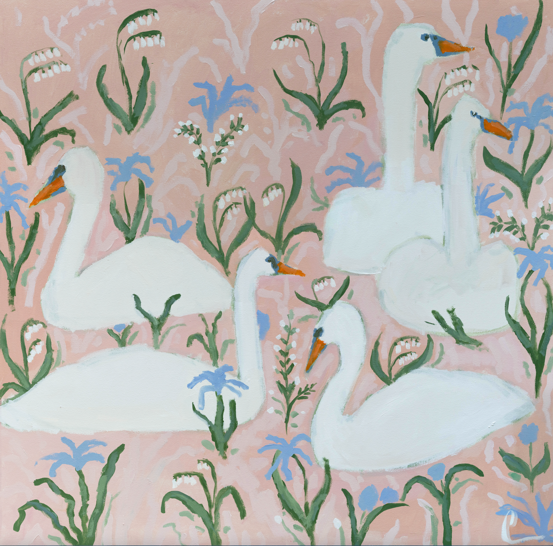 Swans with Lily of the Valley No. 1 PRINT – Jordan Connelly Studio