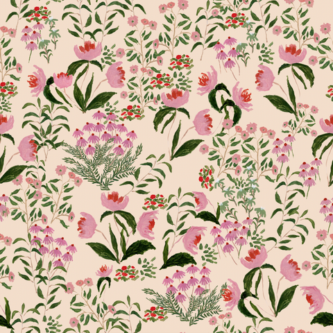 Wild French Garden in Blush- Wallpaper