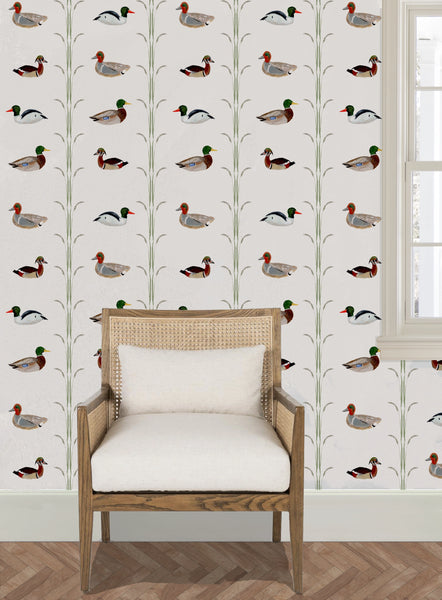 Ducks for Nicholas in Cream- Wallpaper