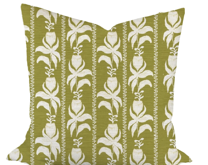 Blocked Tulips in Chartreuse Custom Pillow