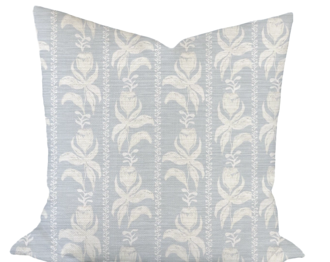 Blocked Tulips in Blue Custom Pillow
