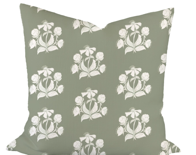 Peony Bundle in Salt on Sage Custom Pillow