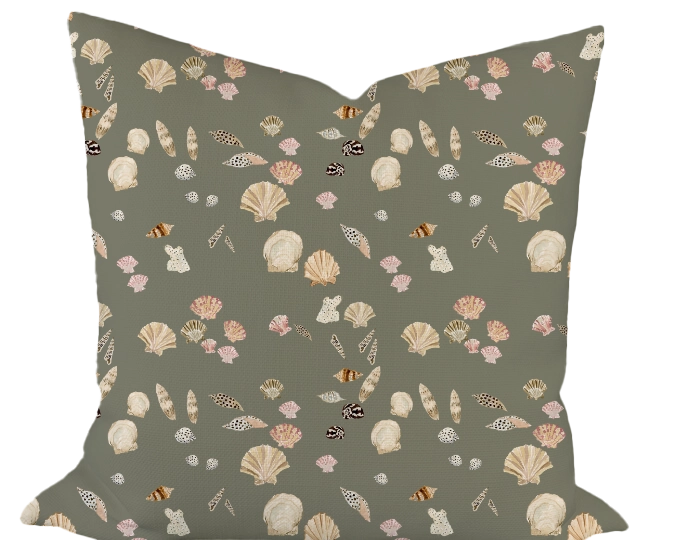 Shell Hunt in Olive Custom Pillow