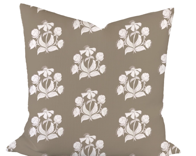 Peony Bundle in Salt on Coffee Custom Pillow