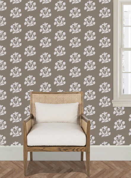 Peony Bundle in Salt on Coffee- Wallpaper