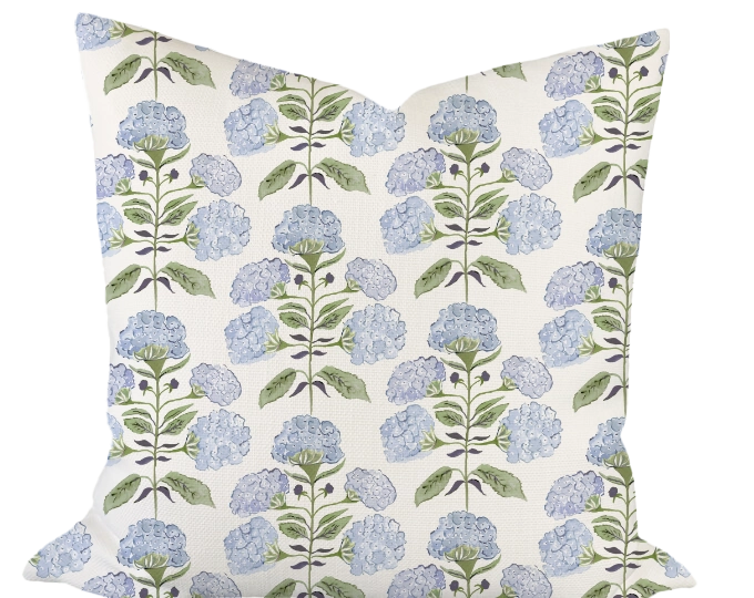 Hydrangea Bloom in Blue & Green Custom Pillow