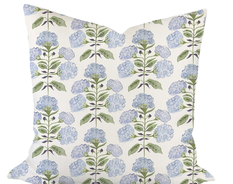 Hydrangea Bloom in Blue & Green Custom Pillow
