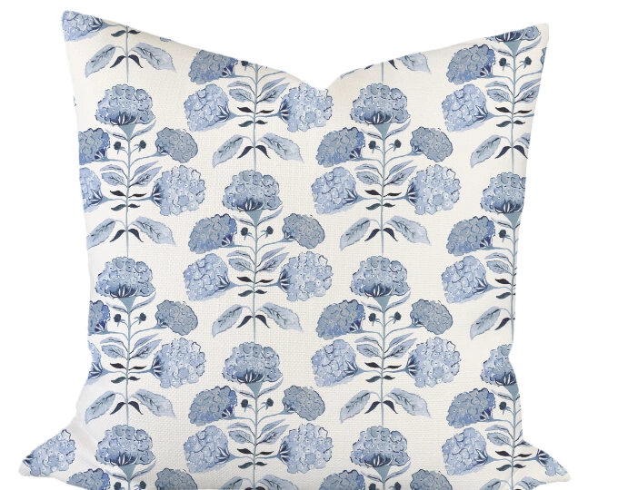 Hydrangea Bloom in Blue Custom Pillow
