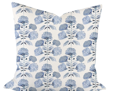 Hydrangea Bloom in Blue Custom Pillow