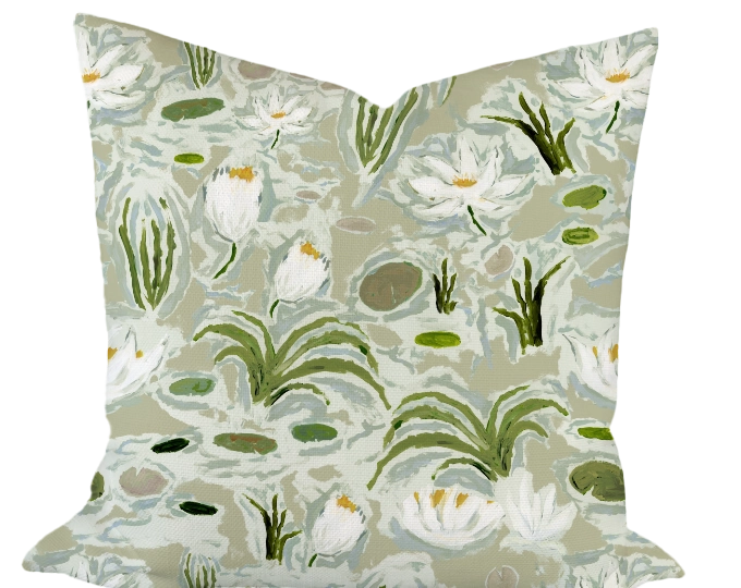 Waterlilies in Green Custom Pillow