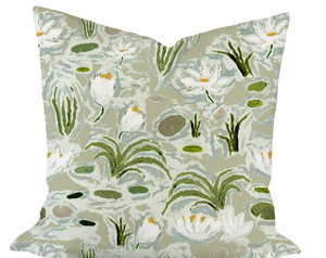 Waterlilies in Green Custom Pillow