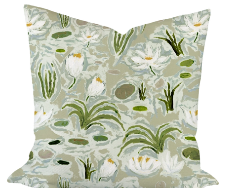 Waterlilies in Green Custom Pillow
